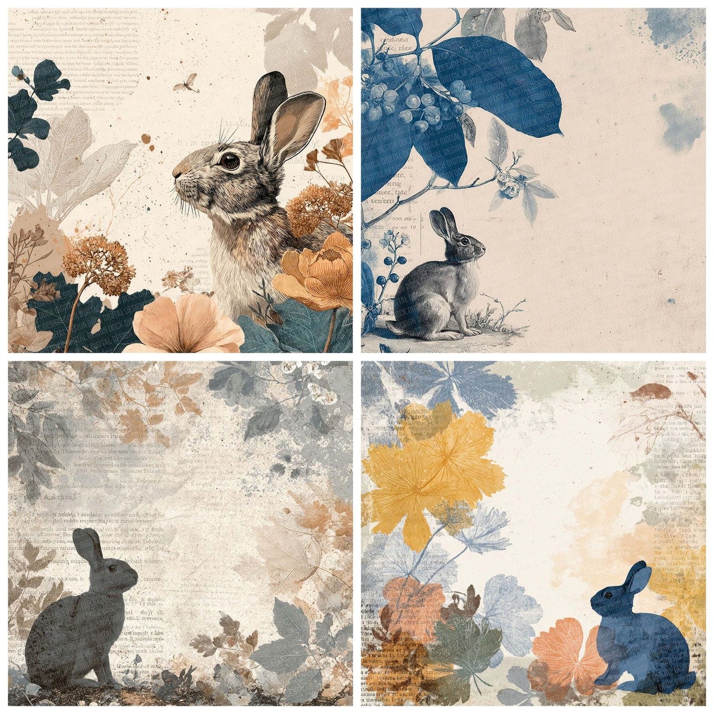 Rabbit Story Botanical Digital Paper Pack (DDD003115)