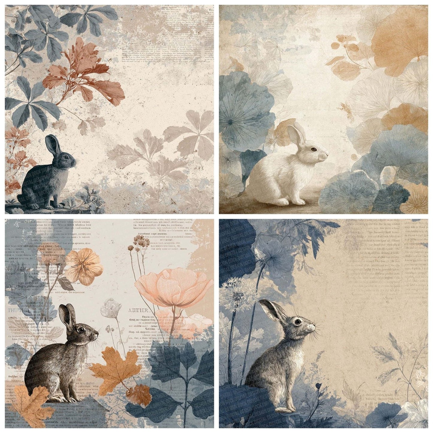 Rabbit Story Botanical Digital Paper Pack (DDD003115)