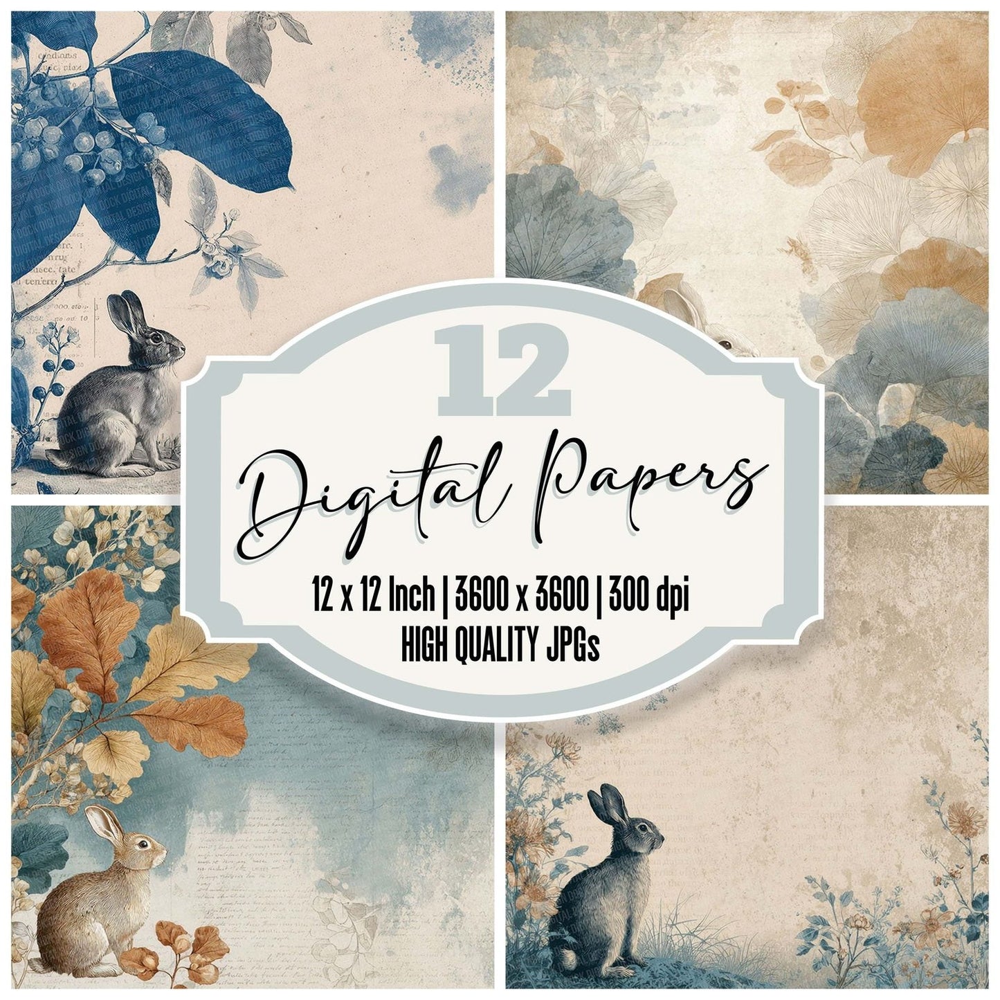 Rabbit Story Botanical Digital Paper Pack (DDD003115)