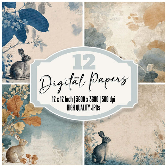 Rabbit Story Botanical Digital Paper Pack (DDD003115)