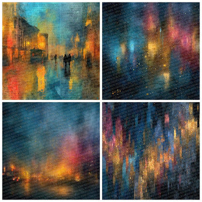 Rain Street Cyberpunk digital paper pack cover showing four of the 12 papers