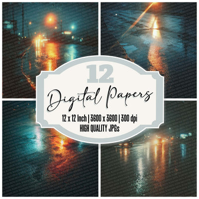 Rain Street Glare digital paper pack cover showing four of the 12 papers