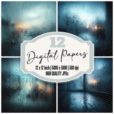 Rain Window Blur digital paper pack cover showing four of the 12 papers