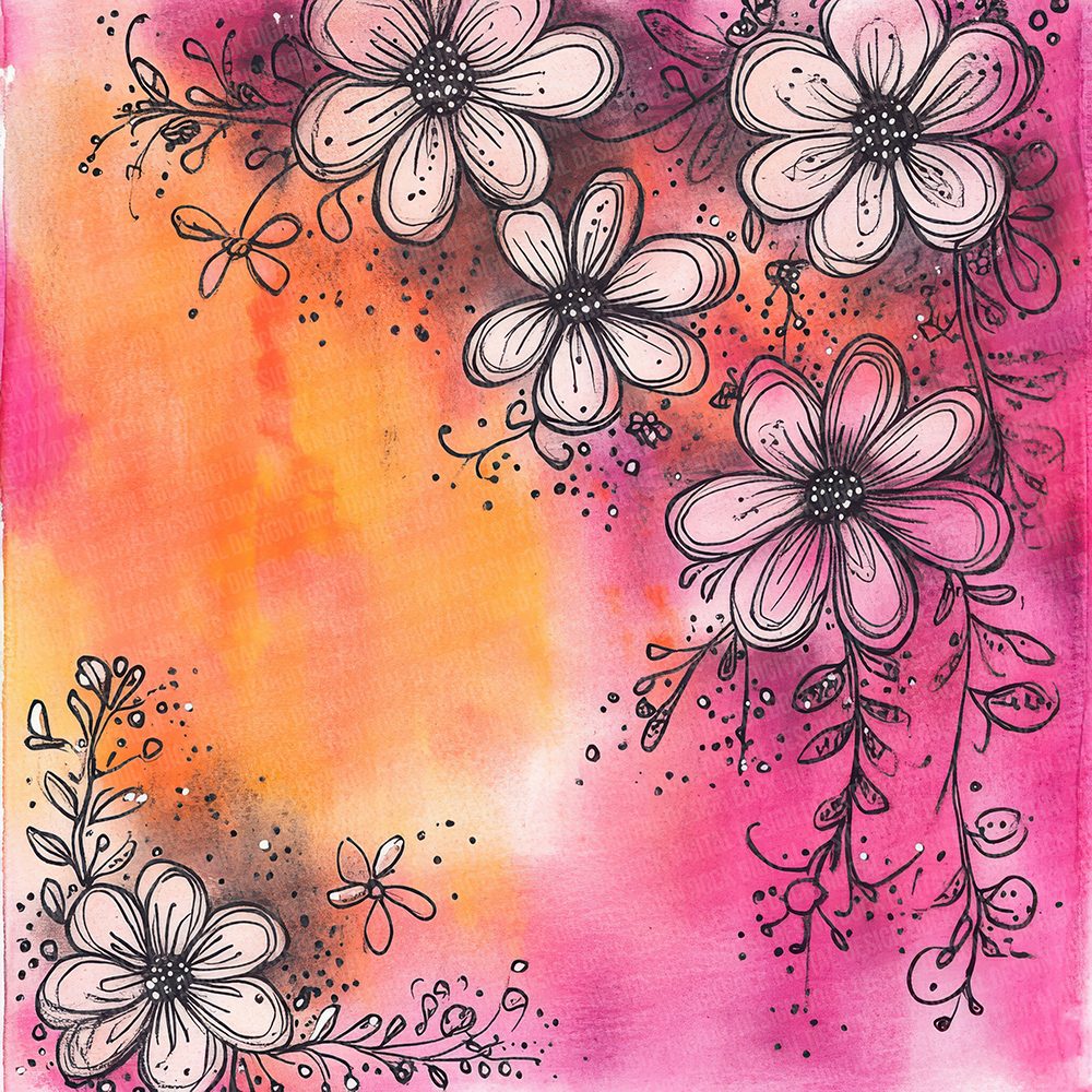 Rainbow Bloom Linework Digital Paper Pack (DDD003131)