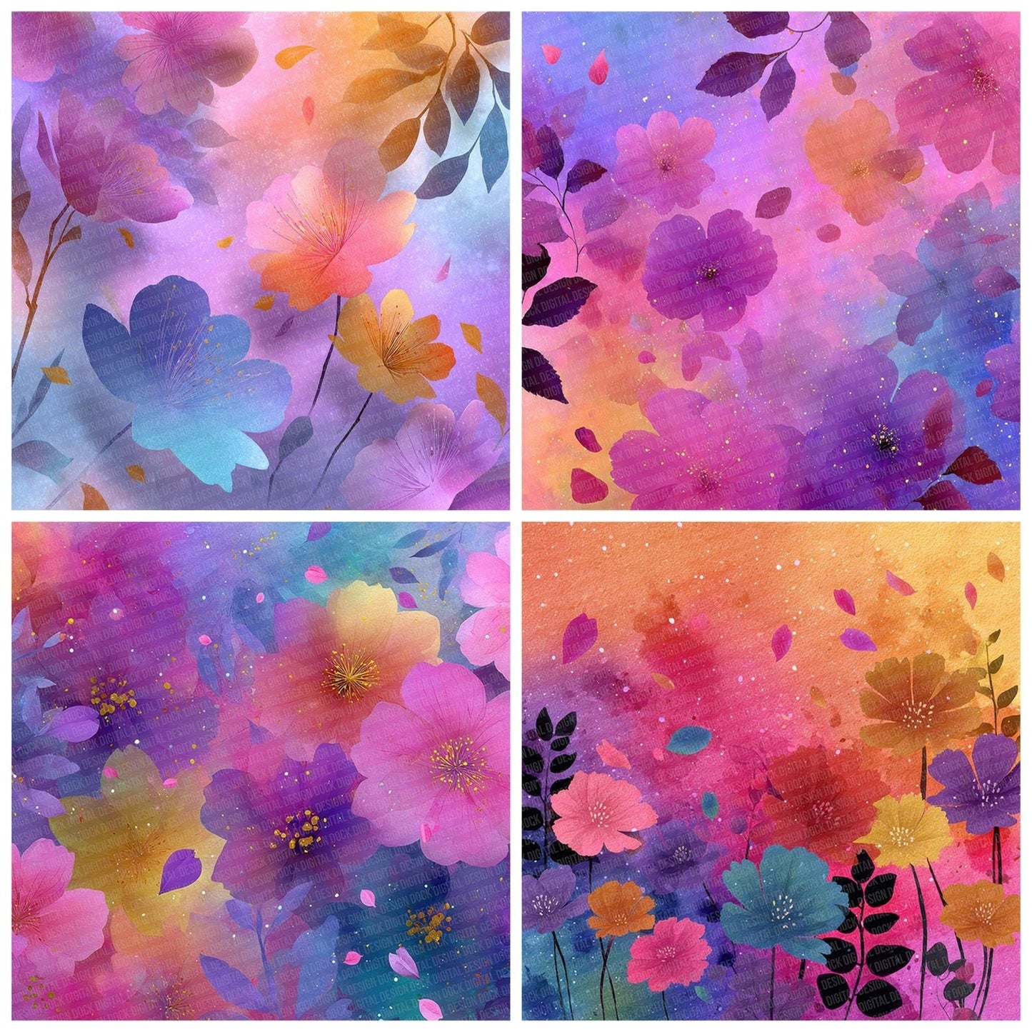Rainbow Bloom Rainbow Floral Fusion Digital Paper Pack (DDD007713)