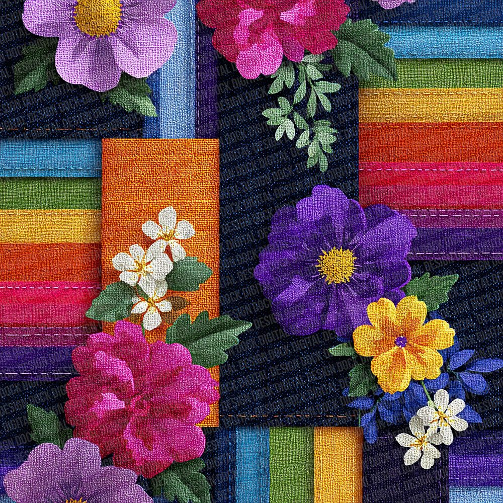 Rainbow Denim Cord Patchwork Fabric Digital Paper Pack (DDD003136)