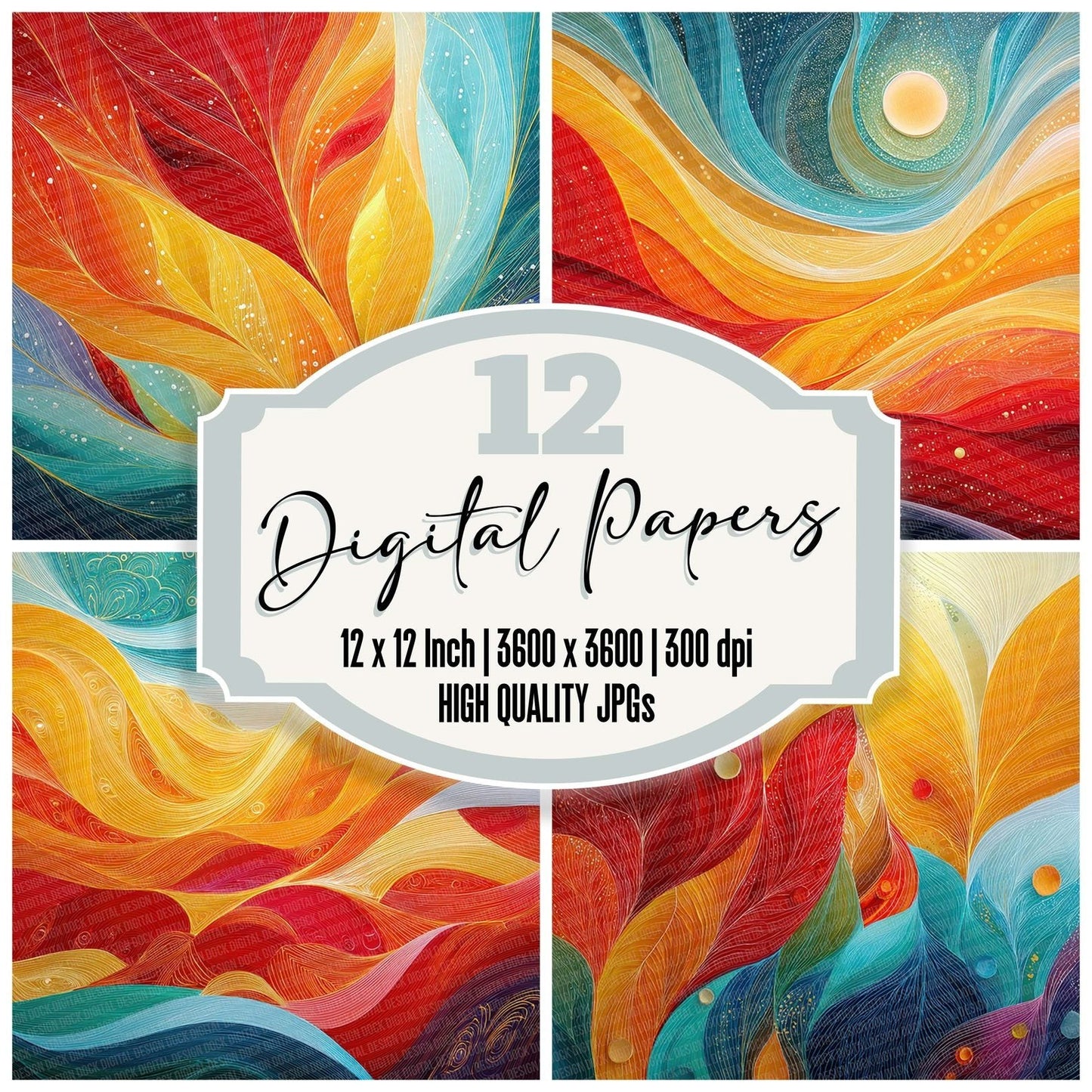 Rainbow Flame Flow Digital Paper Pack (DDD003141)