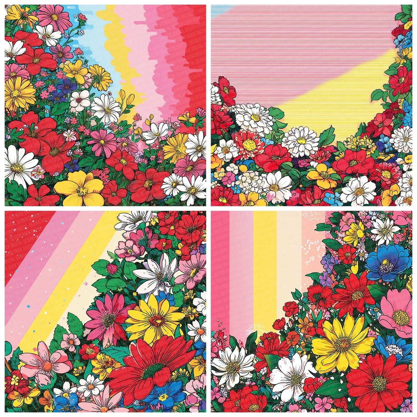 Rainbow Florals Digital Paper Pack (DDD003142)