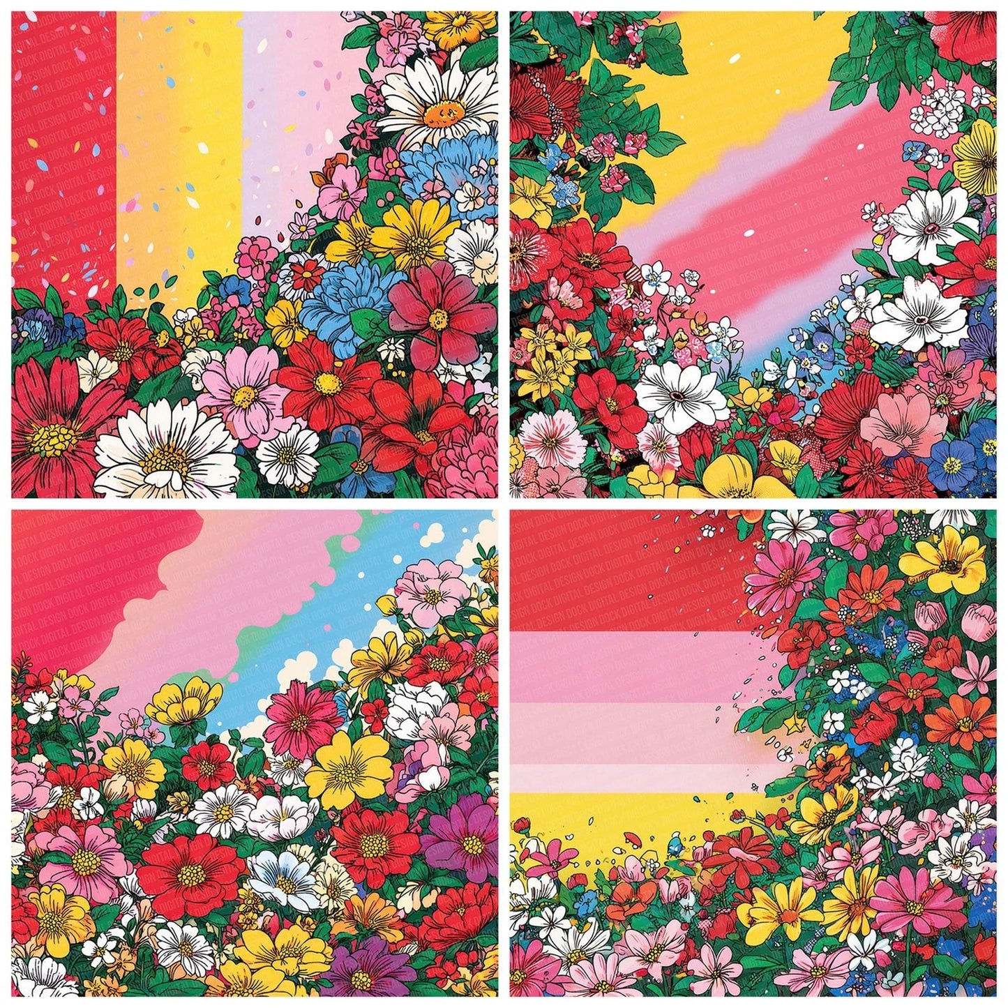 Rainbow Florals Digital Paper Pack (DDD003142)
