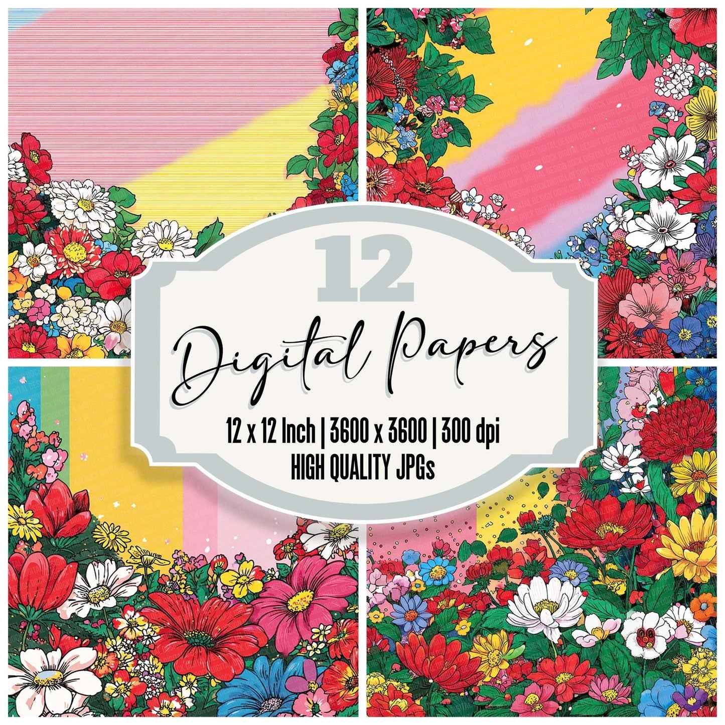 Rainbow Florals Digital Paper Pack (DDD003142)