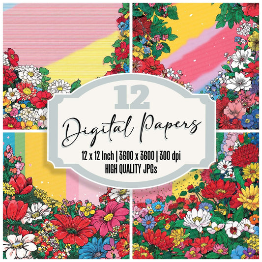 Rainbow Florals Digital Paper Pack (DDD003142)