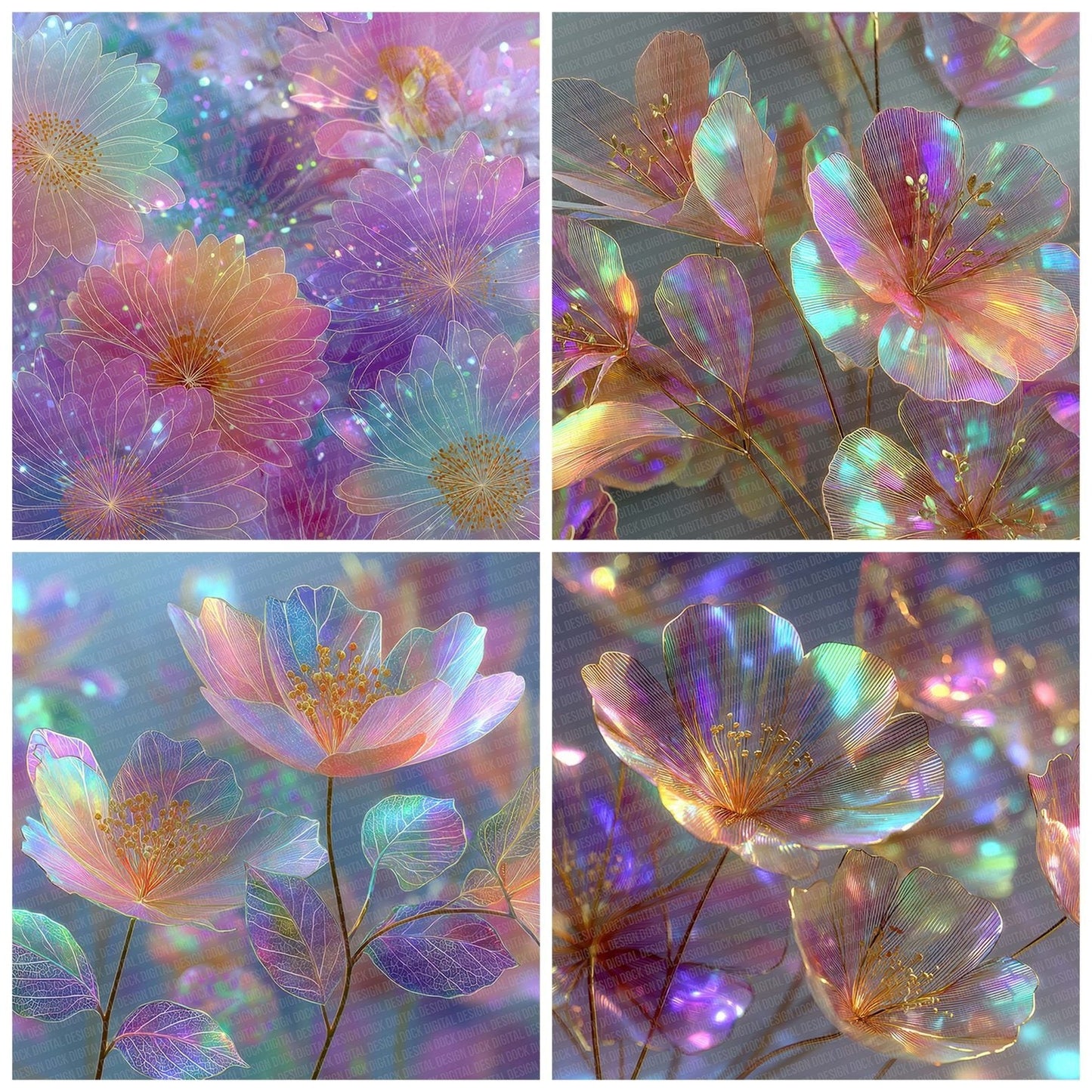 Rainbow Foil Flowers Digital Paper Pack (DDD003144)