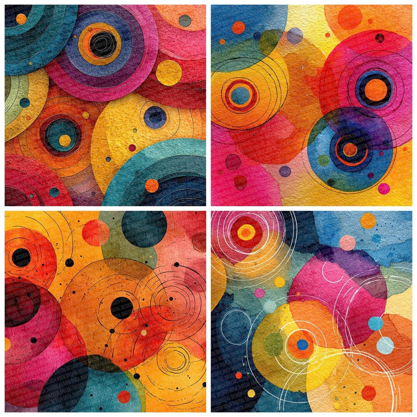 Rainbow Ink Circles Digital Paper Pack (DDD003146)