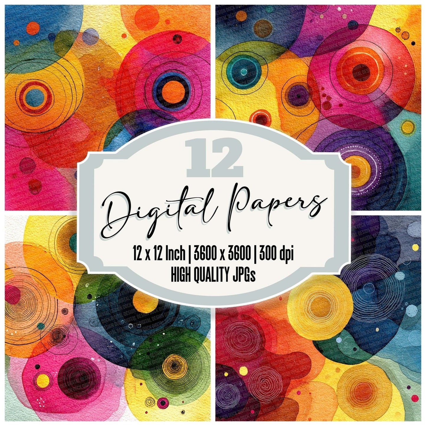 Rainbow Ink Circles Digital Paper Pack (DDD003146)