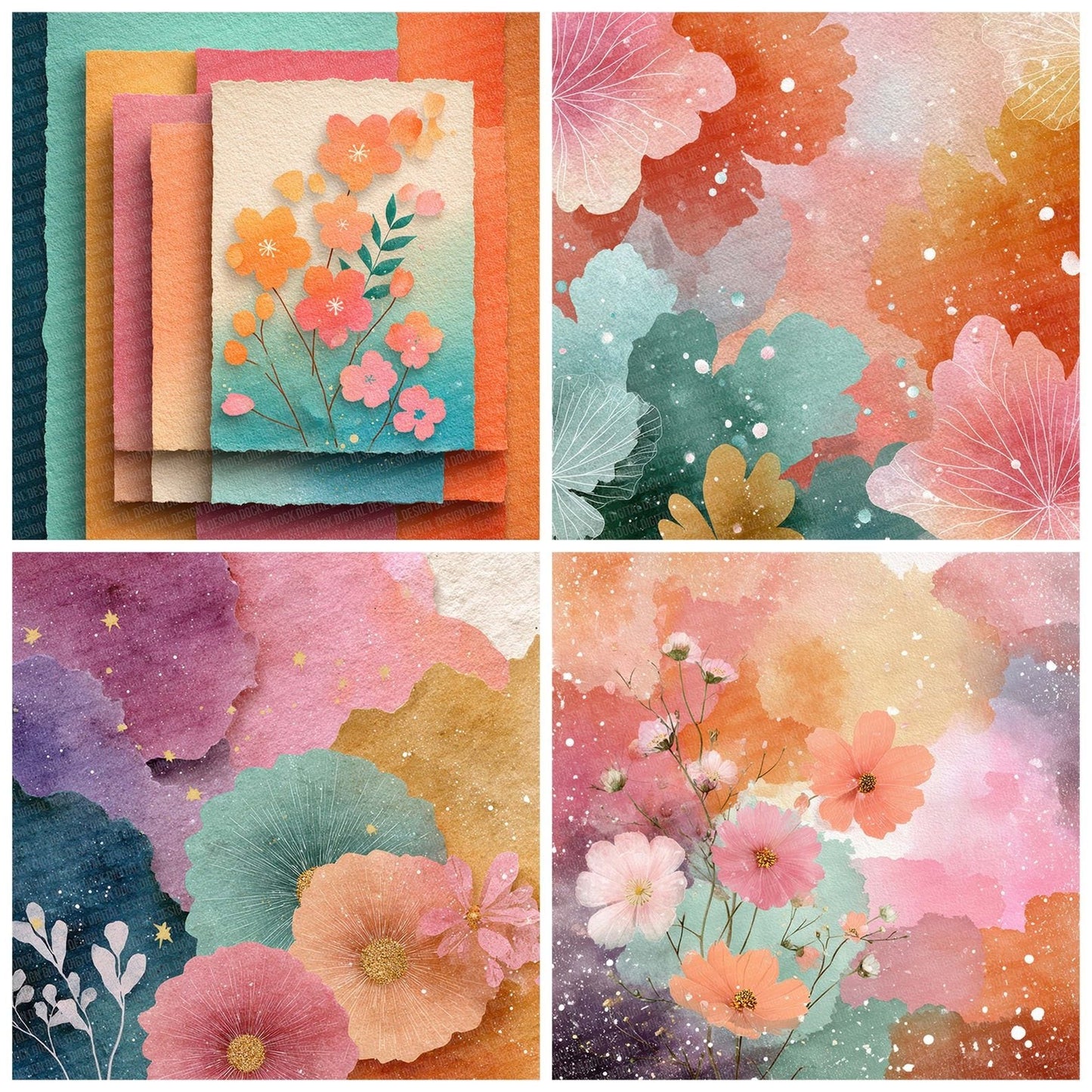 Rainbow Paper Petals Digital Paper Pack (DDD003151)