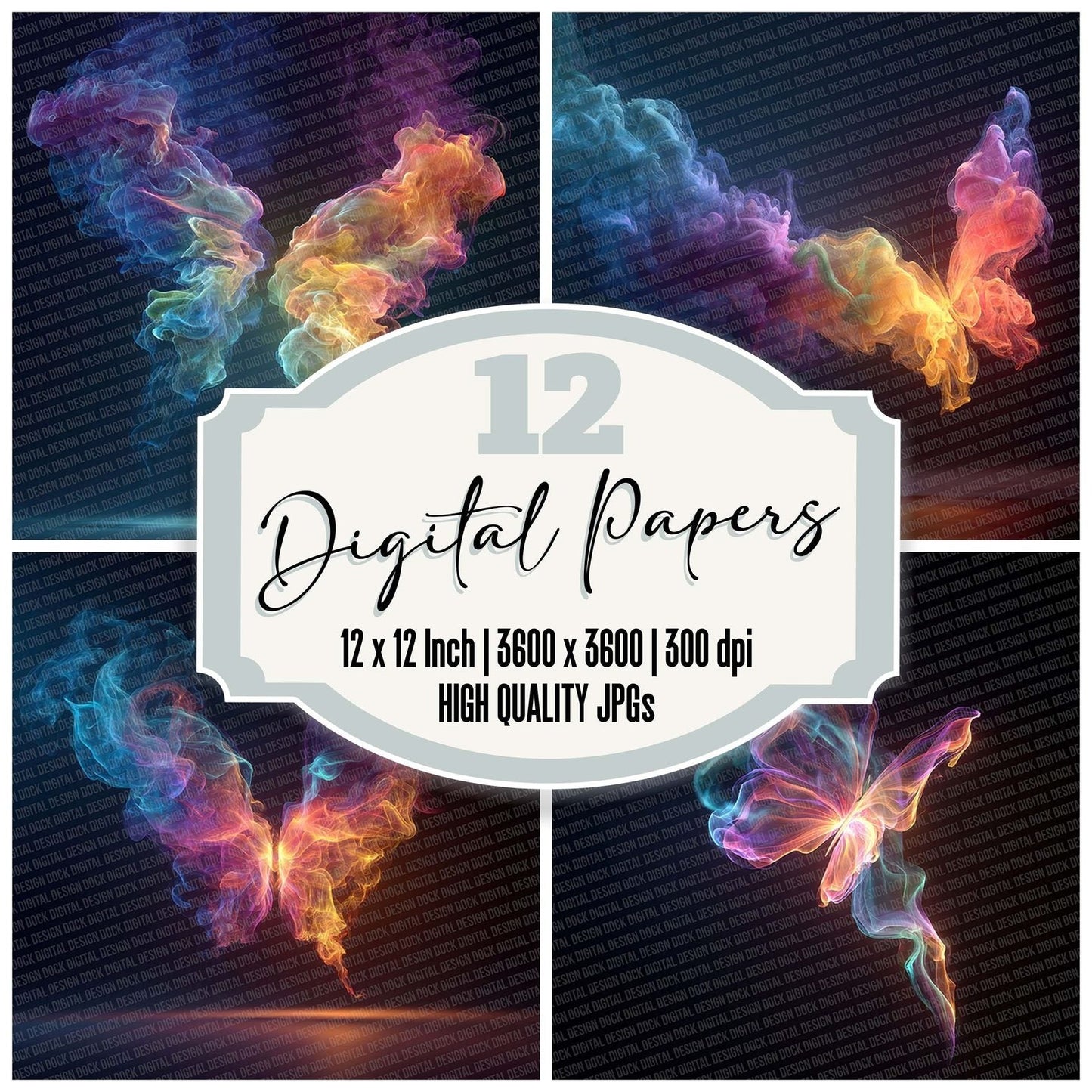 Rainbow Smoke Butterfly Digital Paper Pack (DDD003155)