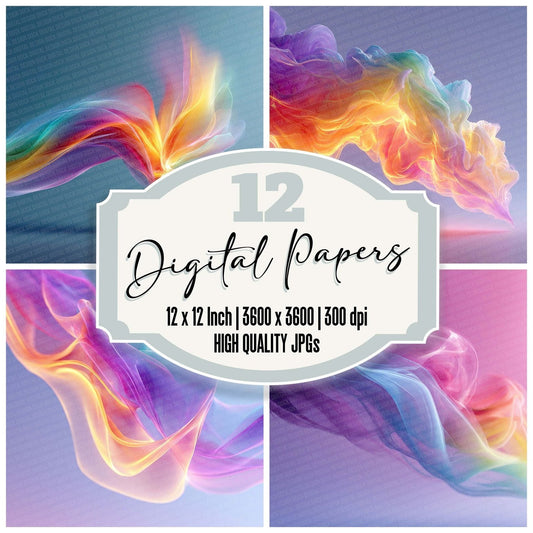 Rainbow Smoke Feather Digital Paper Pack (DDD003156)