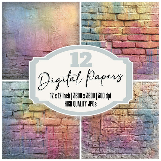 Rainbow Wash Brick Wall Digital Paper Pack (DDD003163)