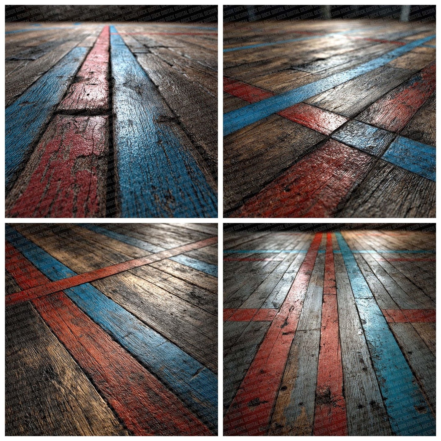 Red Blue Sports Hall Floor Digital Paper Pack (DDD003173)