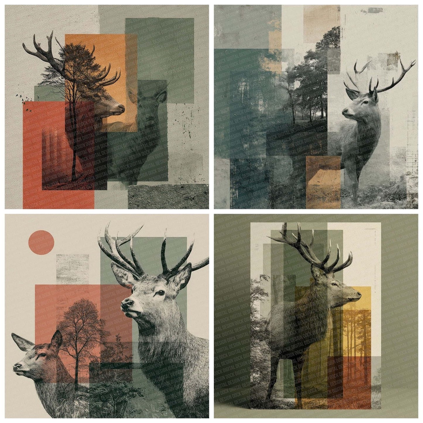 Red Deer Forest Moodboard Digital Paper Pack (DDD003177)