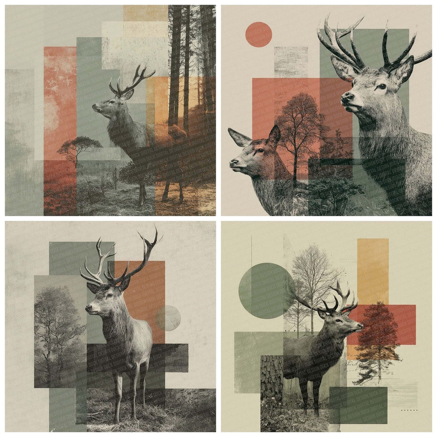 Red Deer Forest Moodboard Digital Paper Pack (DDD003177)