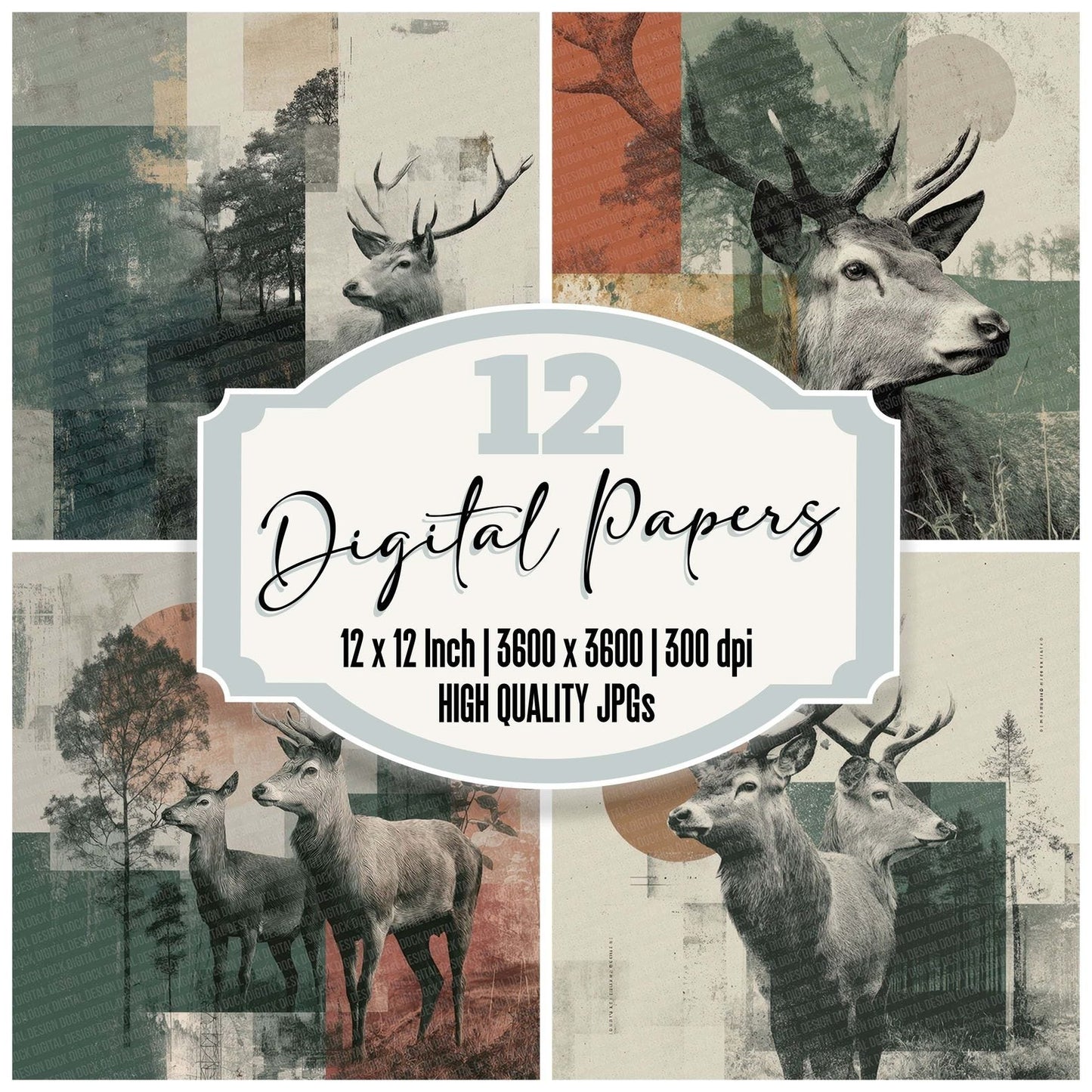 Red Deer Forest Moodboard Digital Paper Pack (DDD003177)
