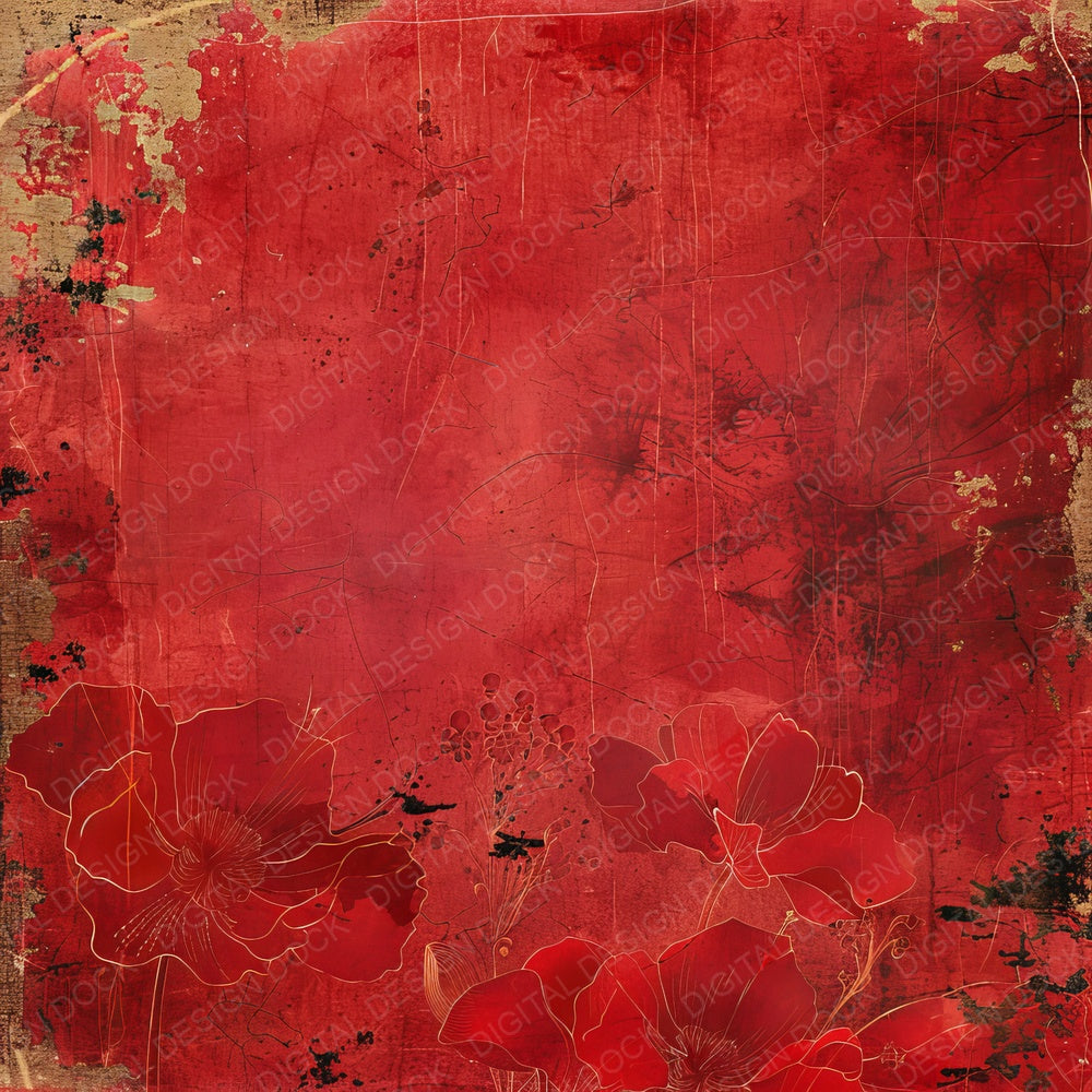 Red Floral Digital Paper Pack (DDD003178)
