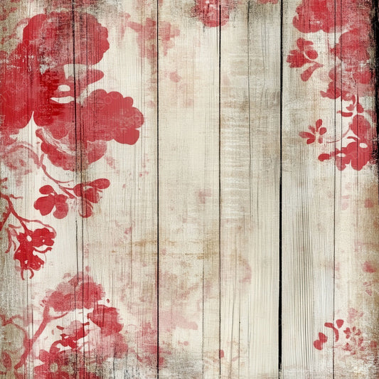Red Floral Wood Background Digital Paper Pack (DDD003179)