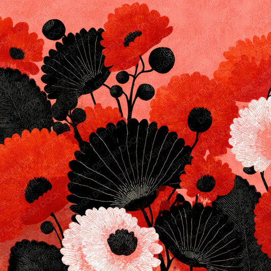 Red Folk Block Floral Background Digital Paper Pack (DDD007864)