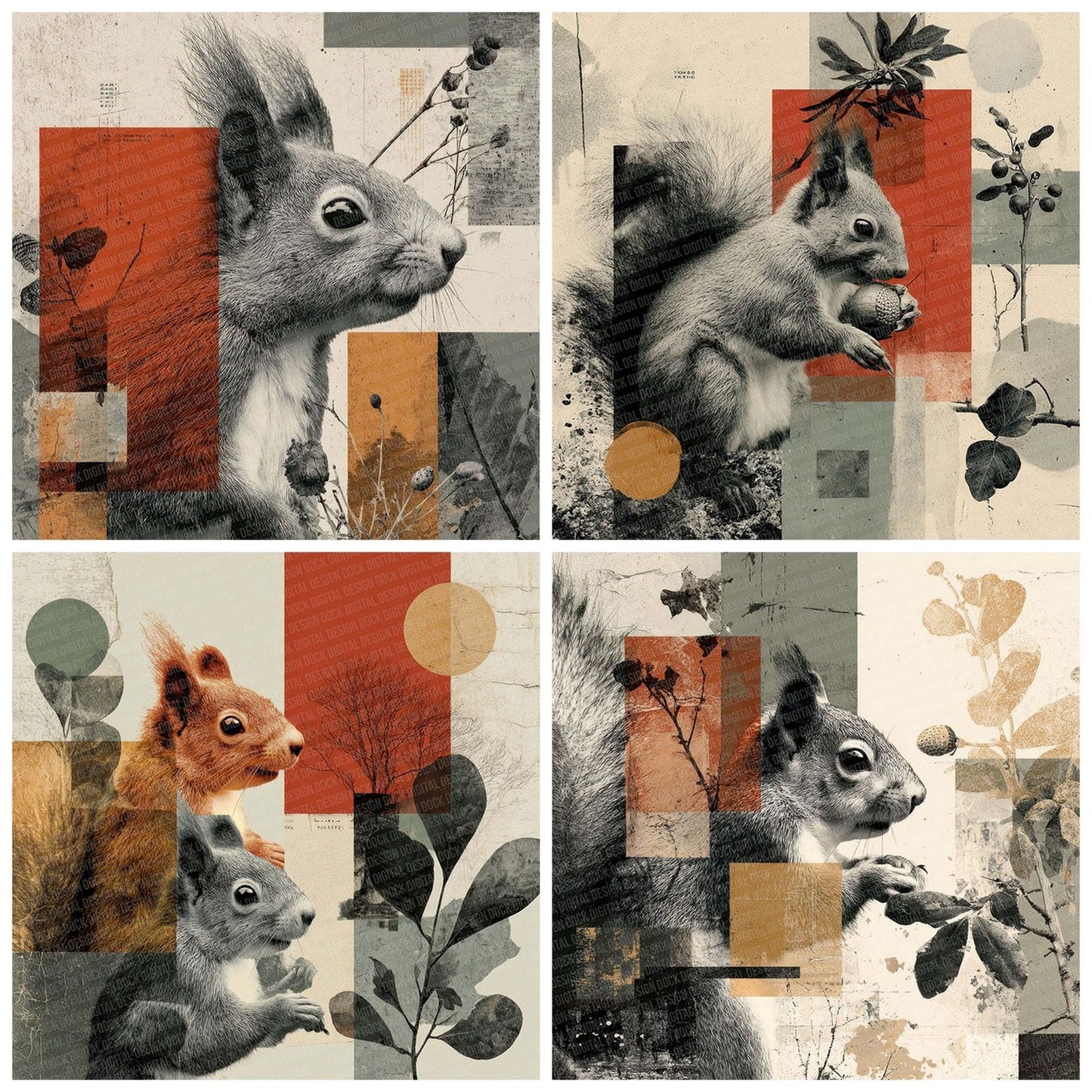 Red Squirrel Woodland Moodboard Digital Paper Pack (DDD003186)