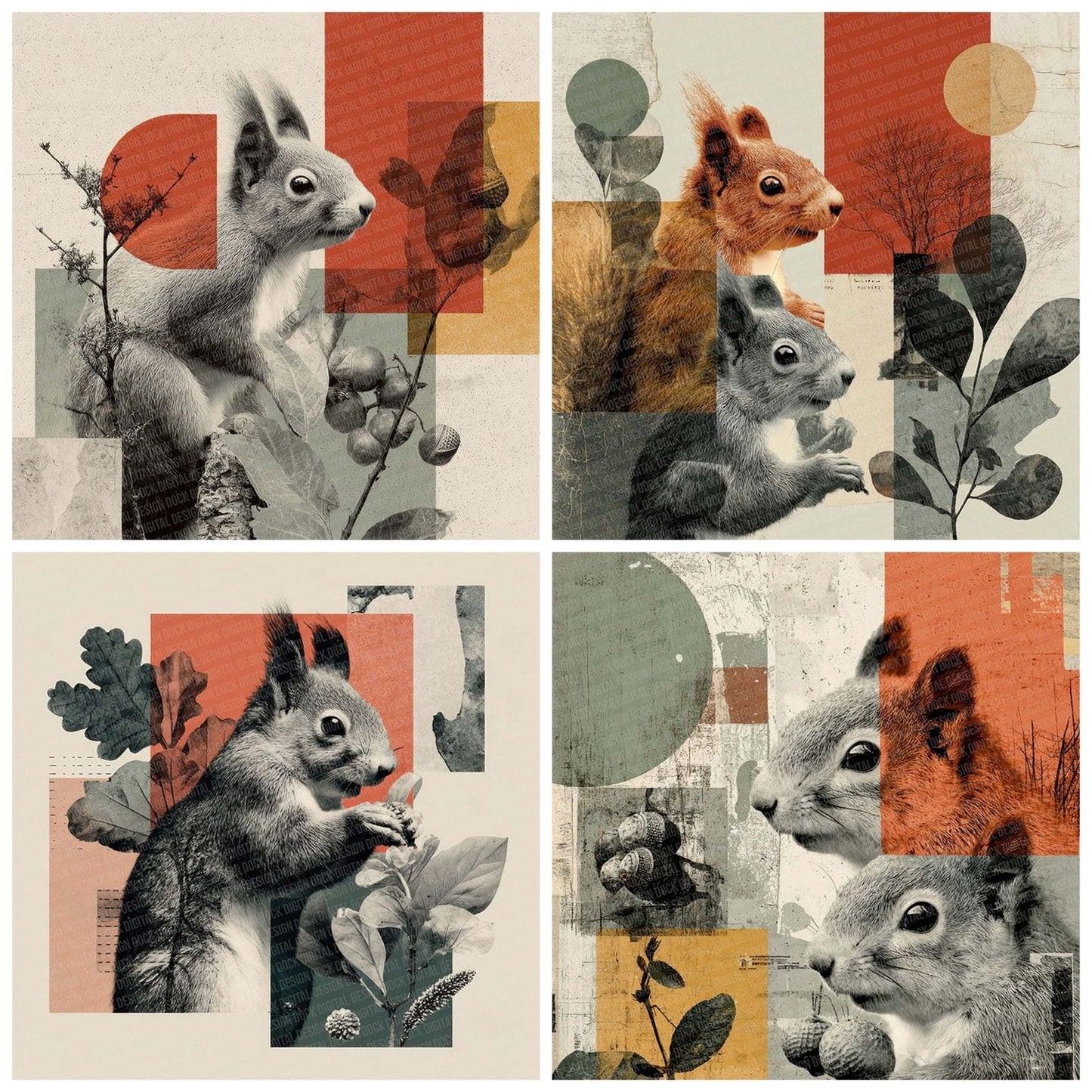 Red Squirrel Woodland Moodboard Digital Paper Pack (DDD003186)