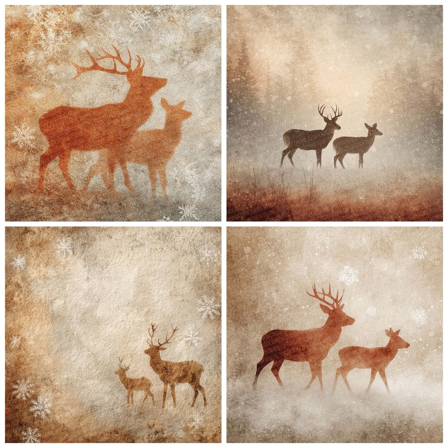 Reindeer Cream Christmas Background Digital Paper Pack (DDD003195)