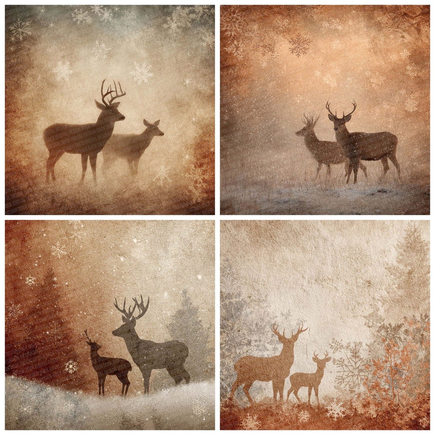 Reindeer Cream Christmas Background Digital Paper Pack (DDD003195)