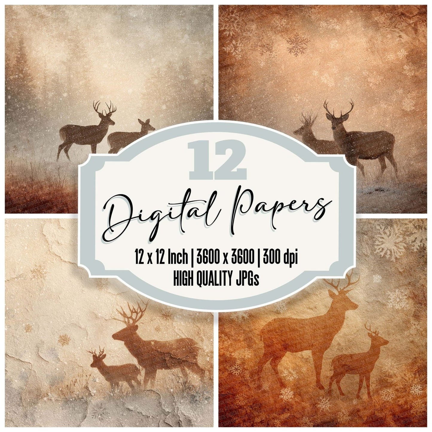 Reindeer Cream Christmas Background Digital Paper Pack (DDD003195)