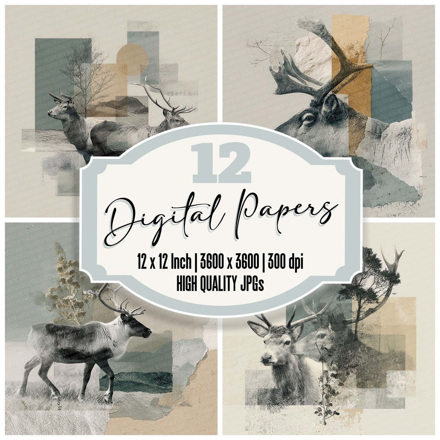 Reindeer Tundra Moodboard Digital Paper Pack (DDD003196)
