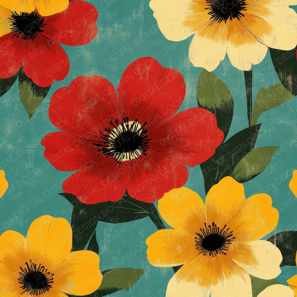 Retro Bold Blooms Digital Paper Pack (DDD003202)