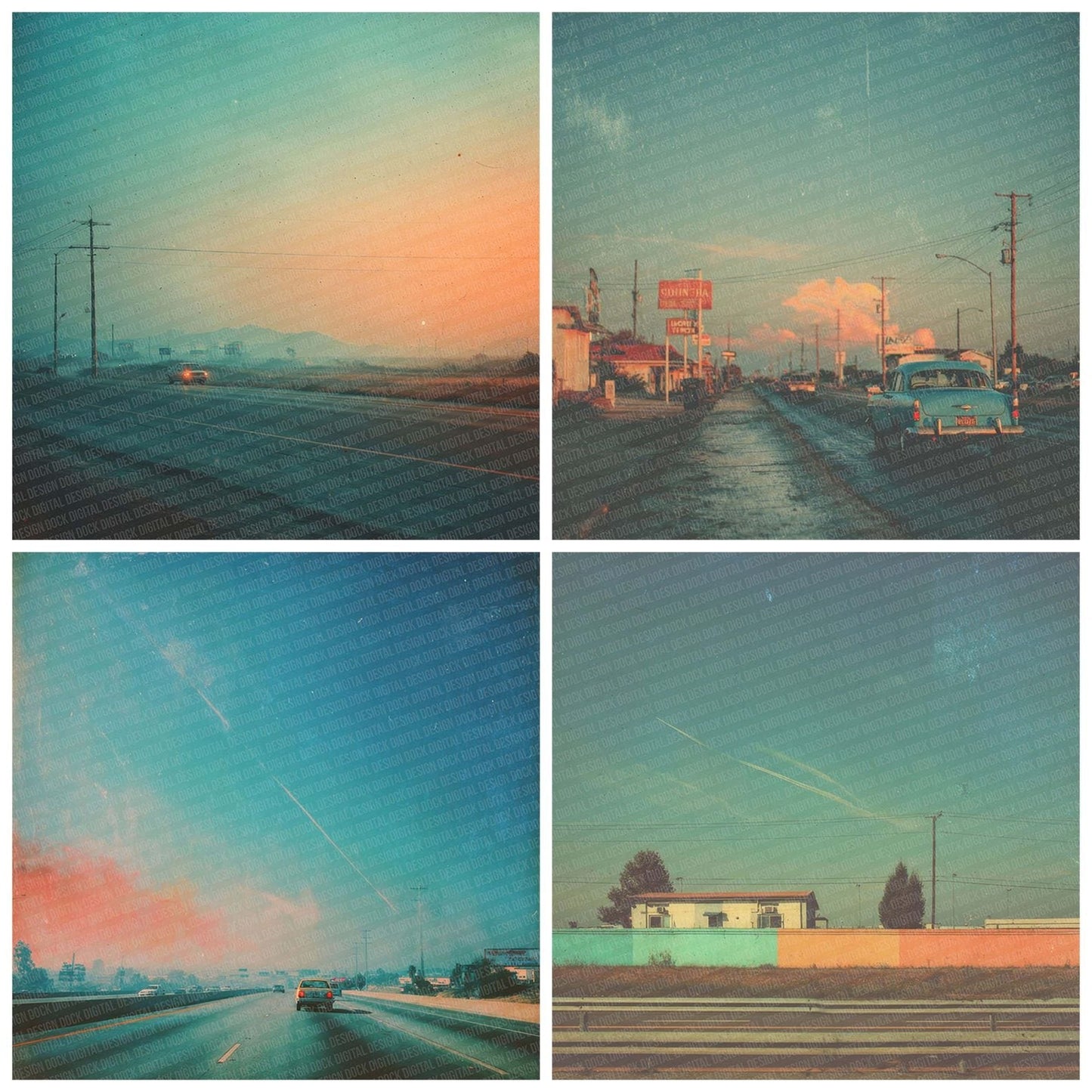 Retro Car Row Digital Paper Pack (DDD003203)