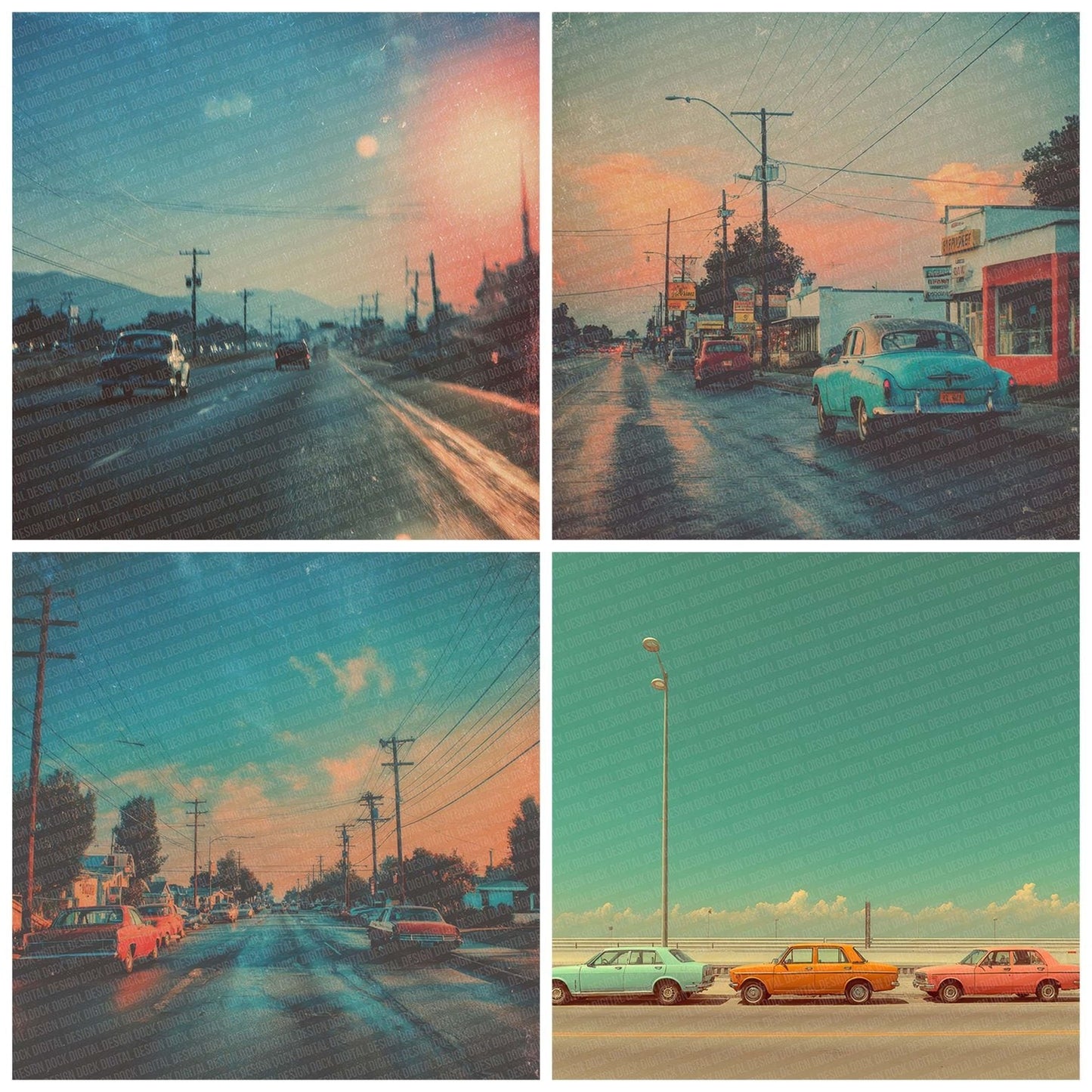 Retro Car Row Digital Paper Pack (DDD003203)
