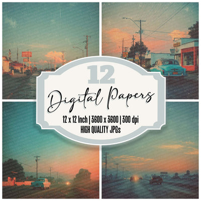 Retro Car Row Digital Paper Pack (DDD003203)