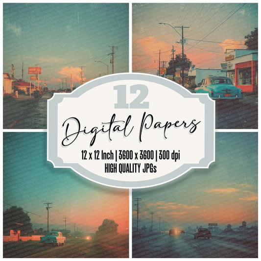Retro Car Row Digital Paper Pack (DDD003203)