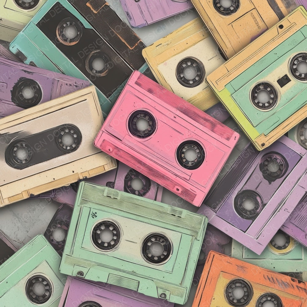 Retro Cassette Tapes Background Digital Paper Pack (DDD003204)