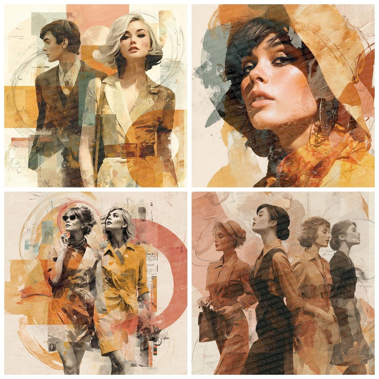 Retro Fashion Collage Digital Paper Pack (DDD003207)
