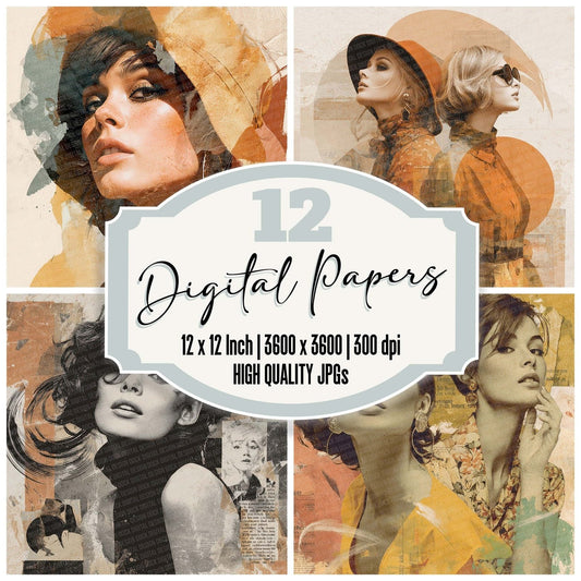 Retro Fashion Collage Digital Paper Pack (DDD003207)