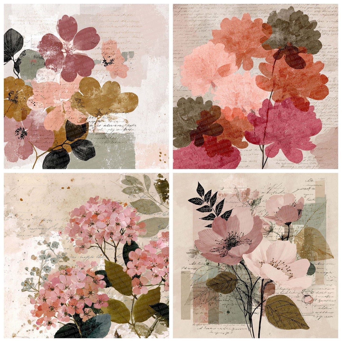 Retro Floral Layers Digital Paper Pack (DDD003208)