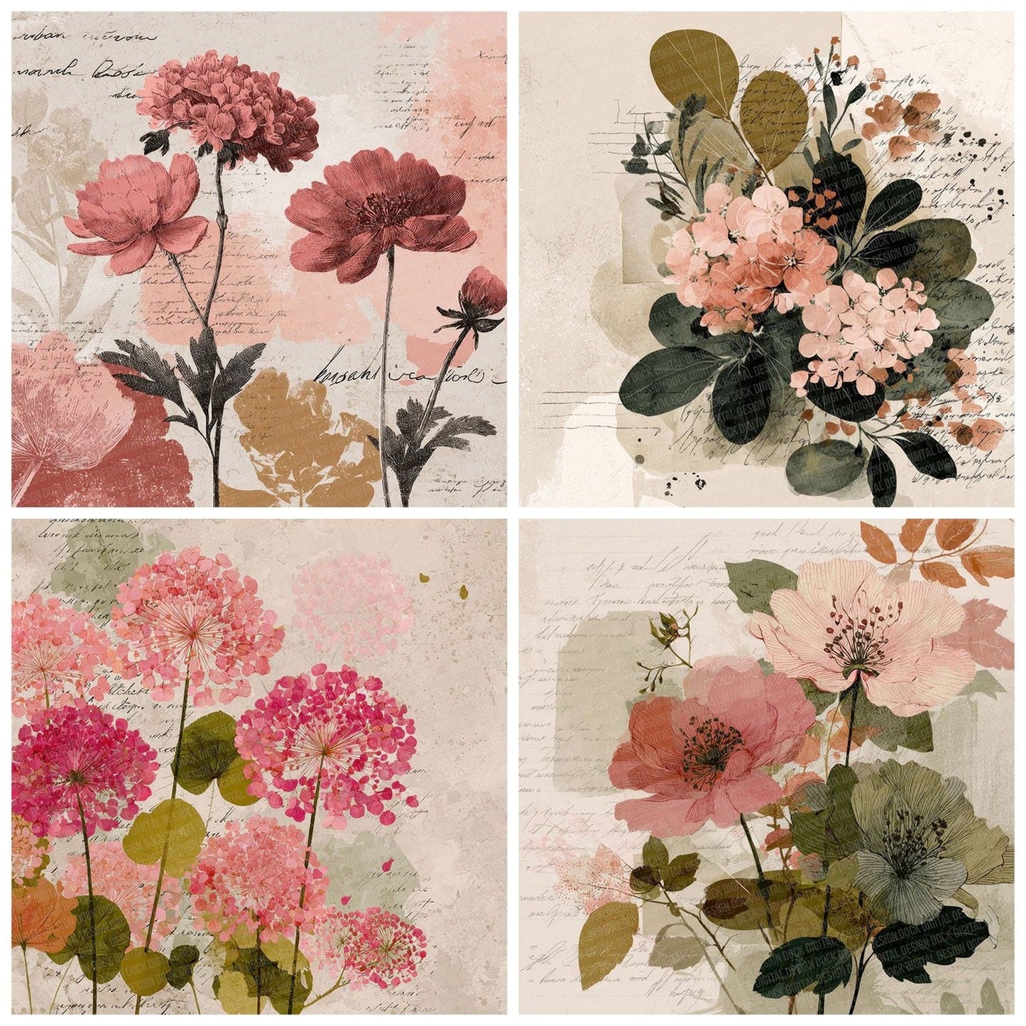 Retro Floral Layers Digital Paper Pack (DDD003208)