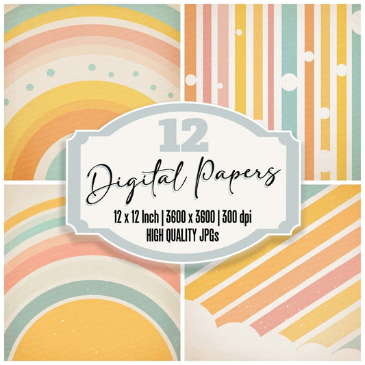 Retro Geometric Pastel Digital Paper Pack (DDD003210)