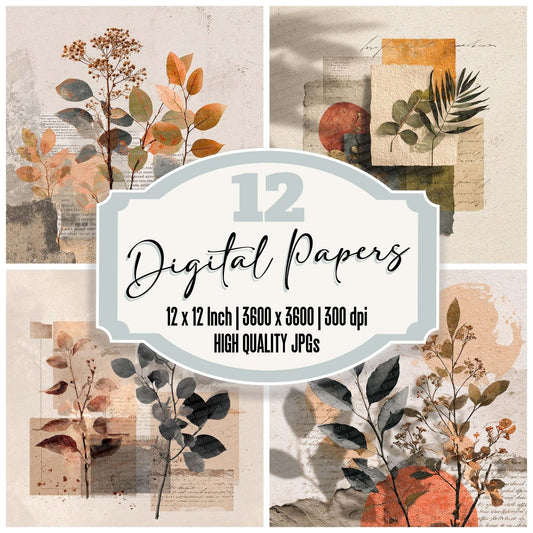 Retro Leaf Script Digital Paper Pack (DDD003214)