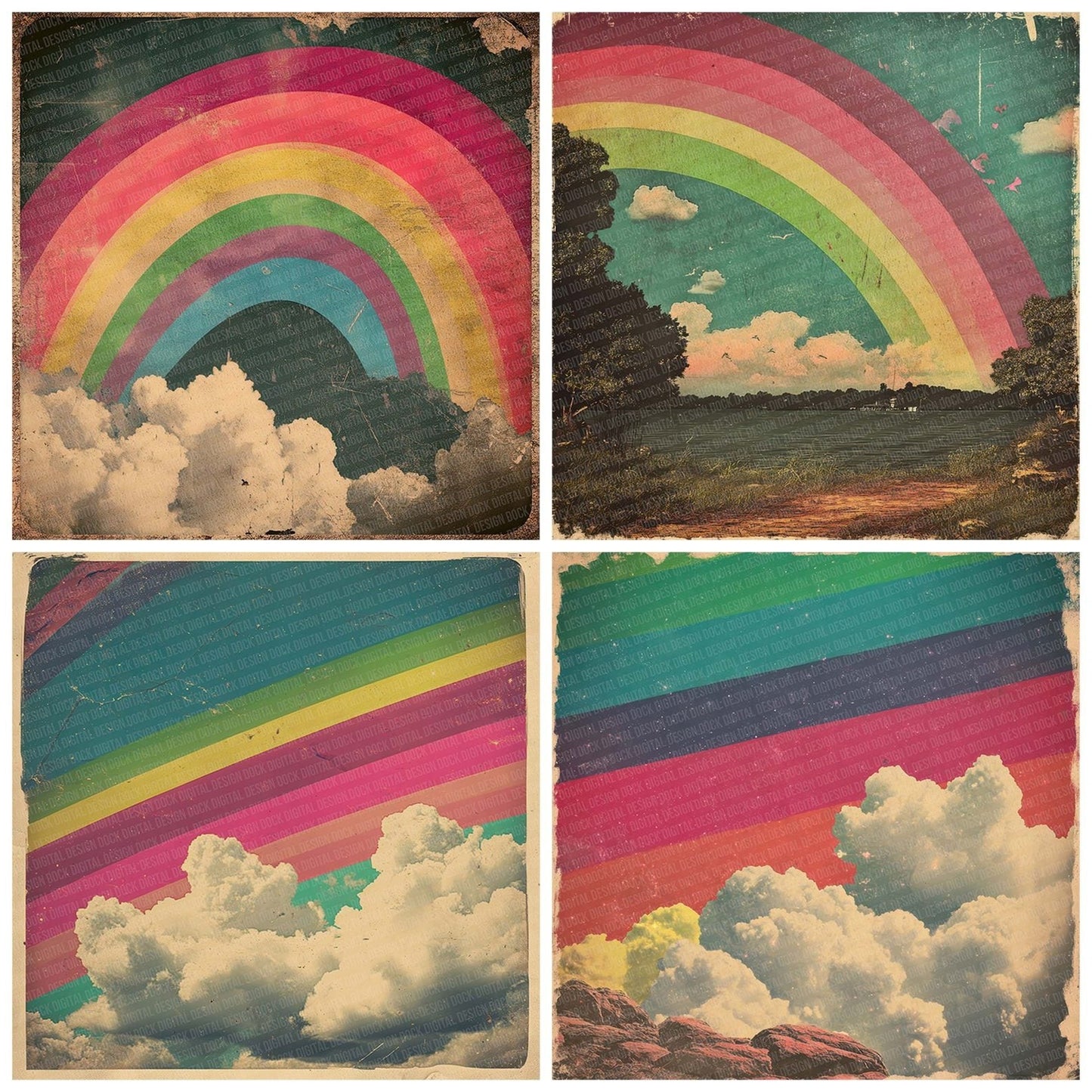 Retro Rainbow Grunge Digital Paper Pack (DDD003217)