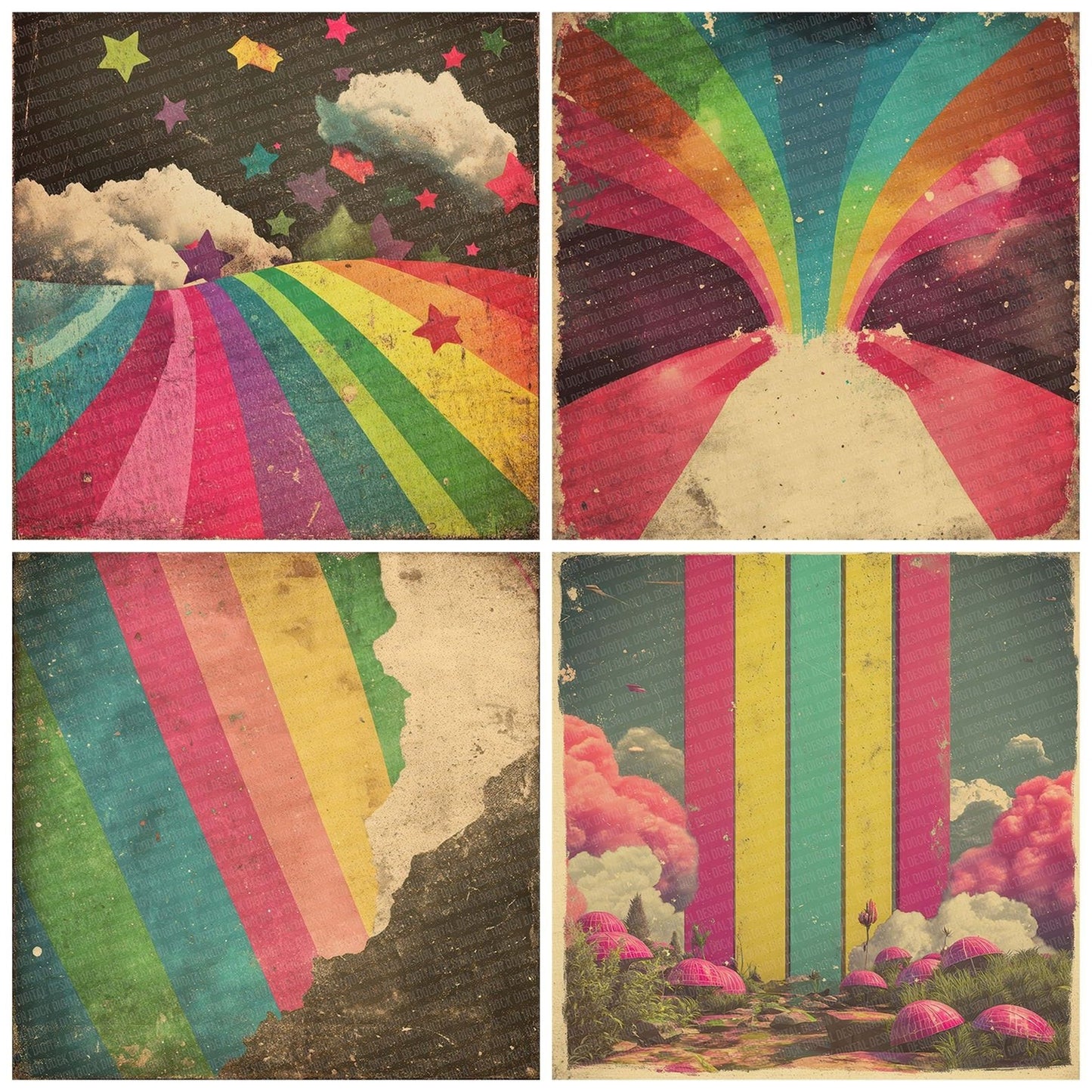 Retro Rainbow Grunge Digital Paper Pack (DDD003217)