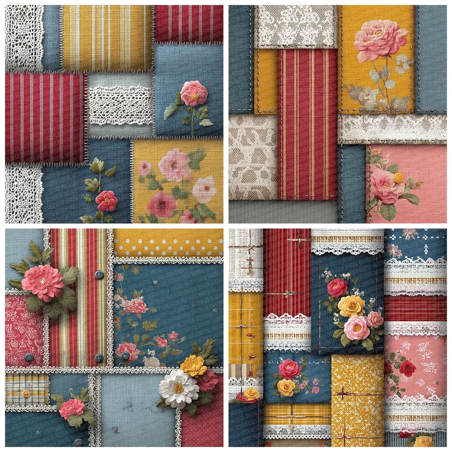 Retro Stripe Denim Patchwork Fabric Digital Paper Pack (DDD003220)